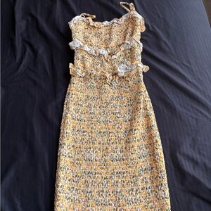 Smocked Yellow Floral Midi Dress